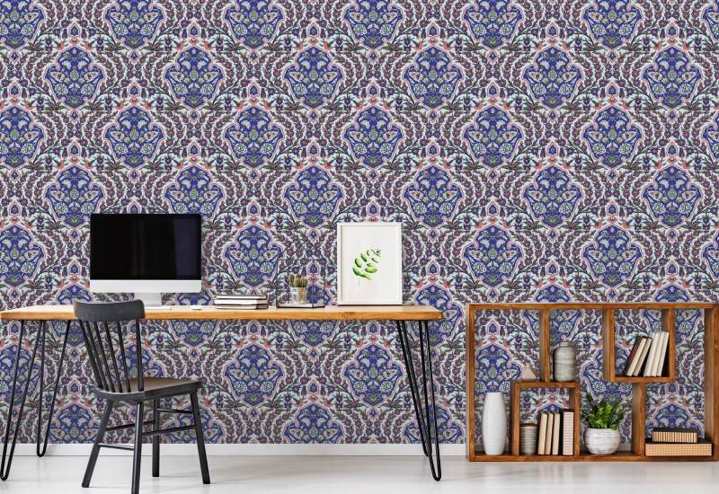 Grand pouf Papier peint Blues & Coral