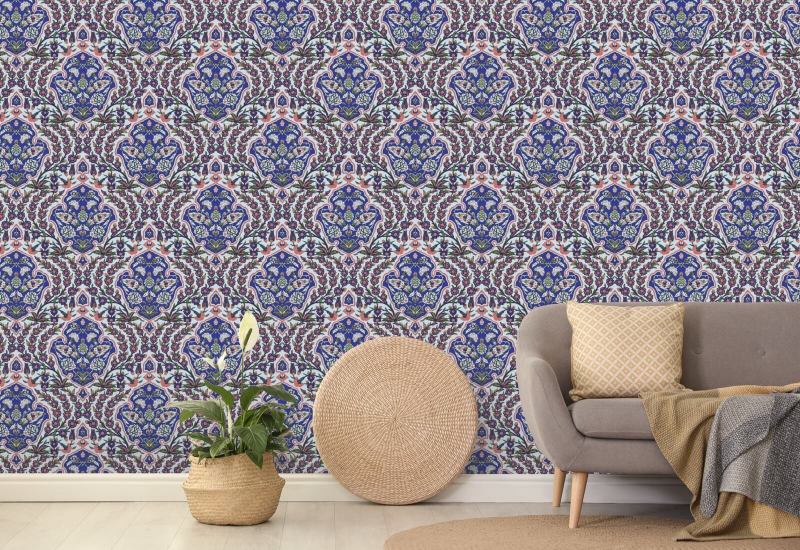 Ottoman Large Blues & Coral Wallpaper