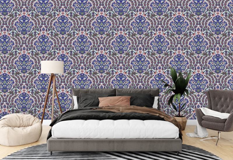 Ottomaans groot Blues & Coral behang