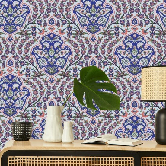 Ottomaans groot Blues & Coral behang