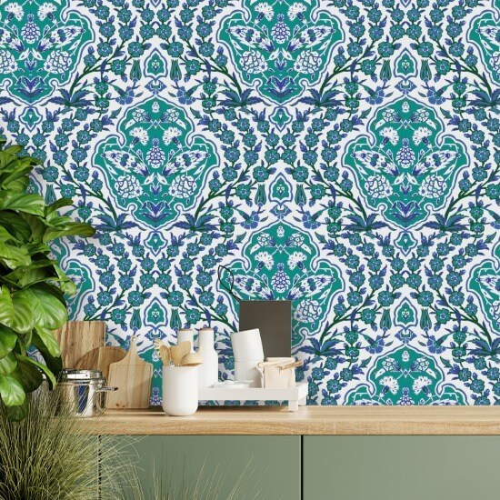 Grand pouf Papier peint Turquoise