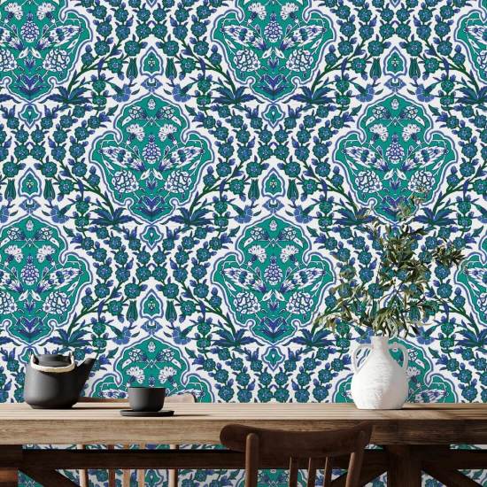 Grand pouf Papier peint Turquoise