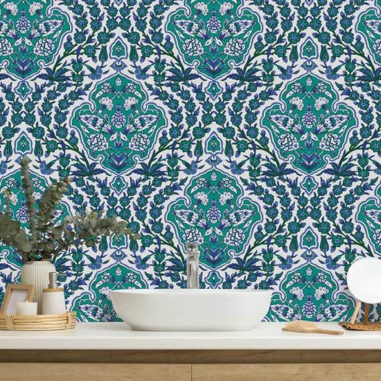 Otomana grande Papel pintado turquesa