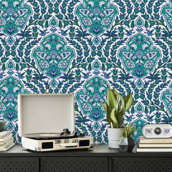 Grand pouf Papier peint Turquoise