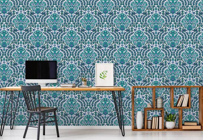 Grand pouf Papier peint Turquoise