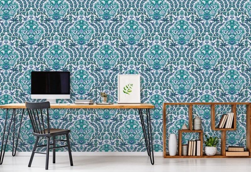 Otomana grande Papel pintado turquesa