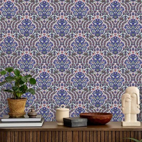 Ottoman Small Blues & Coral Wallpaper