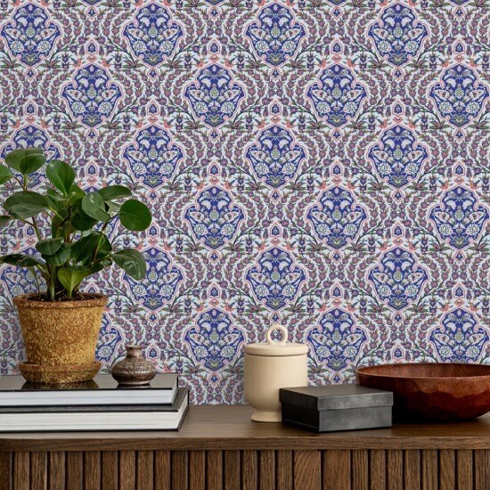 Ottomaans klein Blues & Coral behang