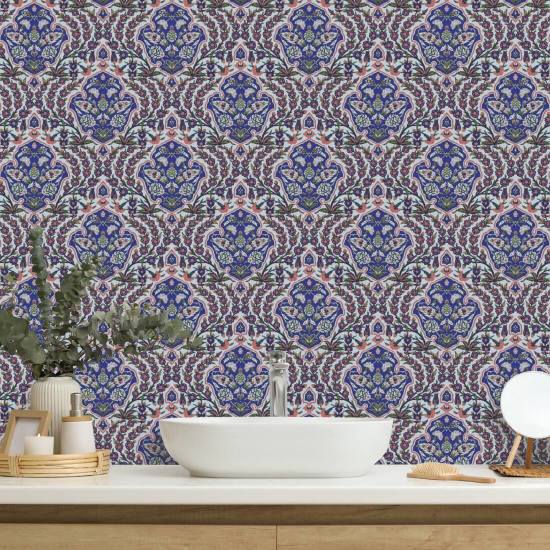 Ottoman Small Blues &amp; Coral Wallpaper