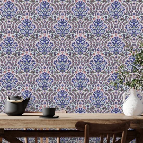 Ottoman Small Blues & Coral Wallpaper