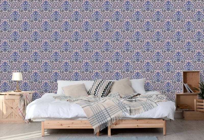 Ottoman Small Blues &amp; Coral Wallpaper