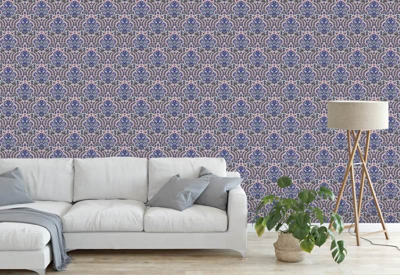 Ottoman Small Blues & Coral Wallpaper