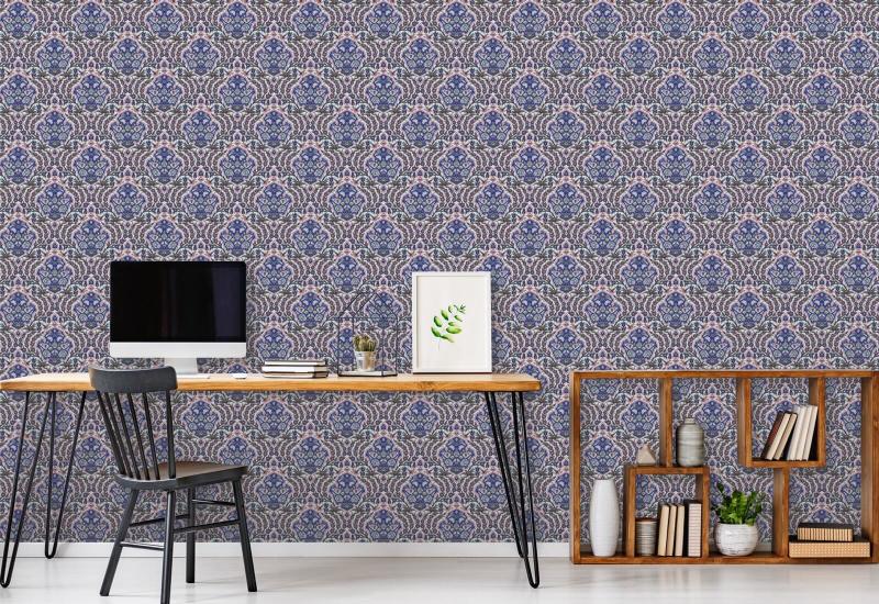 Ottoman Small Blues & Coral Wallpaper