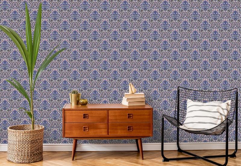 Ottomaans klein Blues & Coral behang