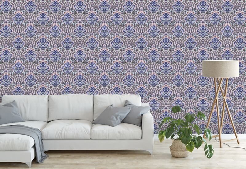 Ottoman Small Blues &amp; Coral Wallpaper
