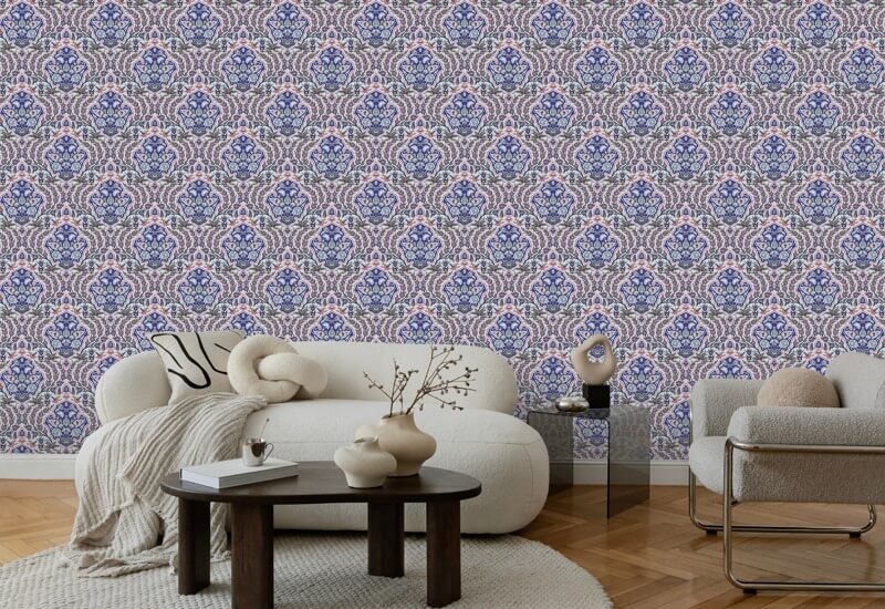 Ottoman Small Blues & Coral Wallpaper