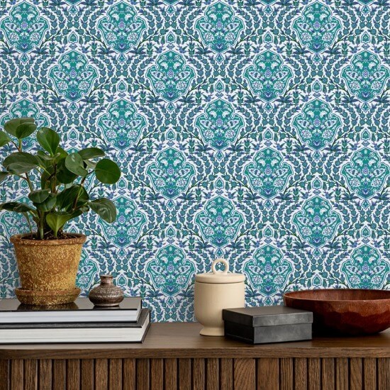 Otomana pequeña Papel pintado turquesa