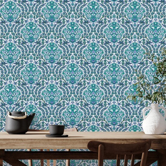 Ottomaans klein Turkoois behang