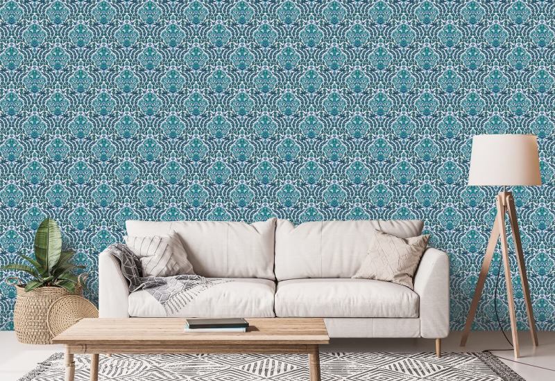 Petit pouf Papier peint Turquoise