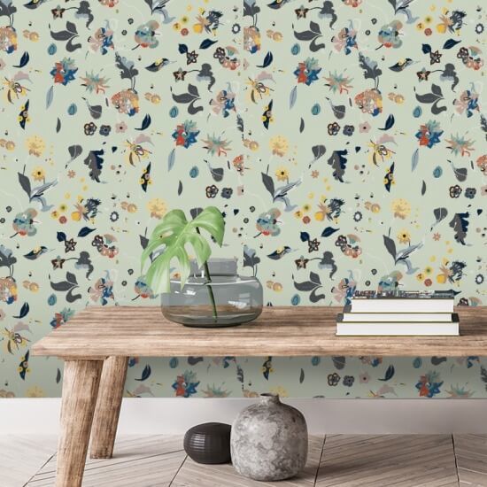 Felicidade floral papel de parede misto