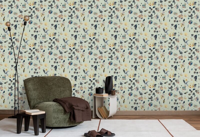 Bonheur floral Papier peint mixte