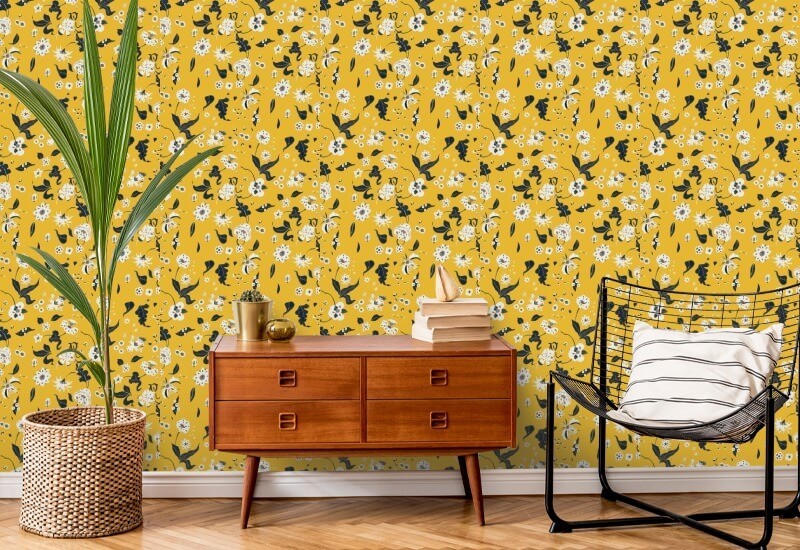Floral Bliss Saffron Wallpaper