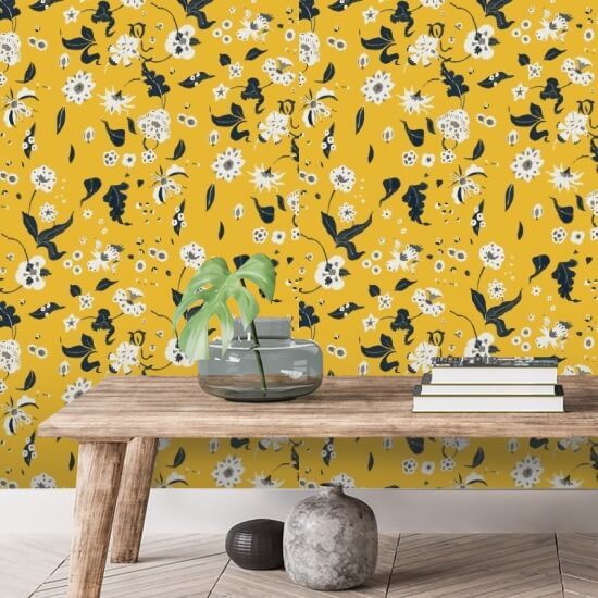 Floral Bliss Saffron Wallpaper