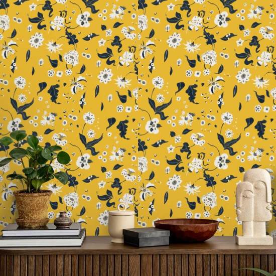 Florale Glückseligkeit Safran-Tapete