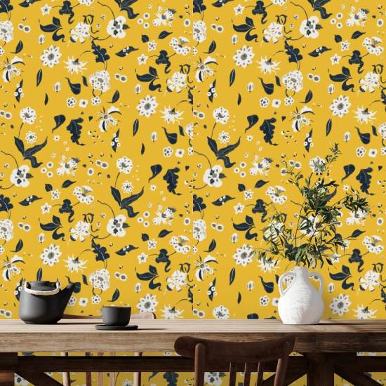 Floral Bliss Saffron Wallpaper