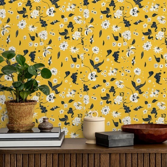 Florale Glückseligkeit Safran-Tapete