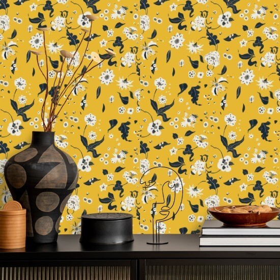 Floral Bliss Saffron Wallpaper