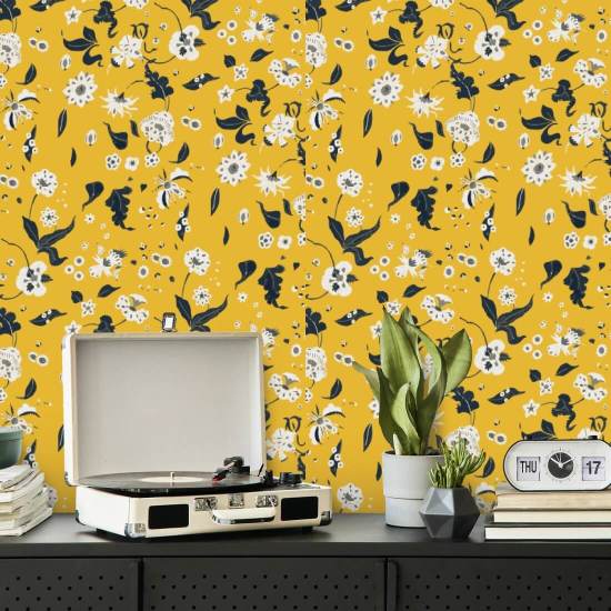 Floral Bliss Saffron Wallpaper