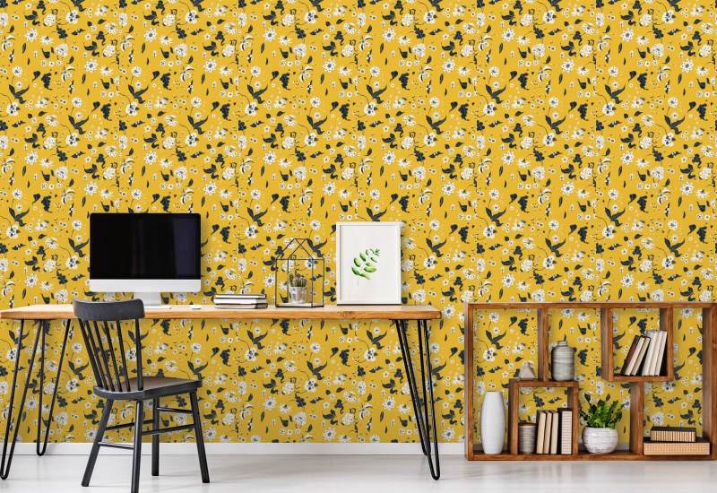 Floral Bliss Saffron Wallpaper