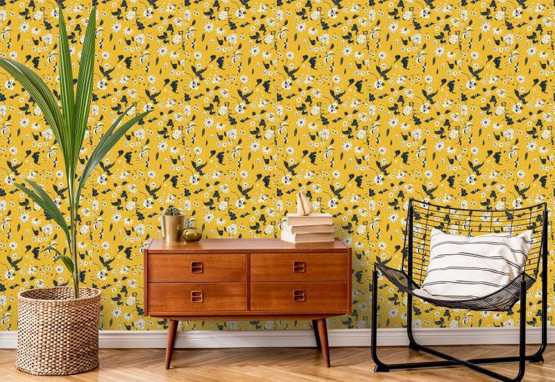 Florale Glückseligkeit Safran-Tapete