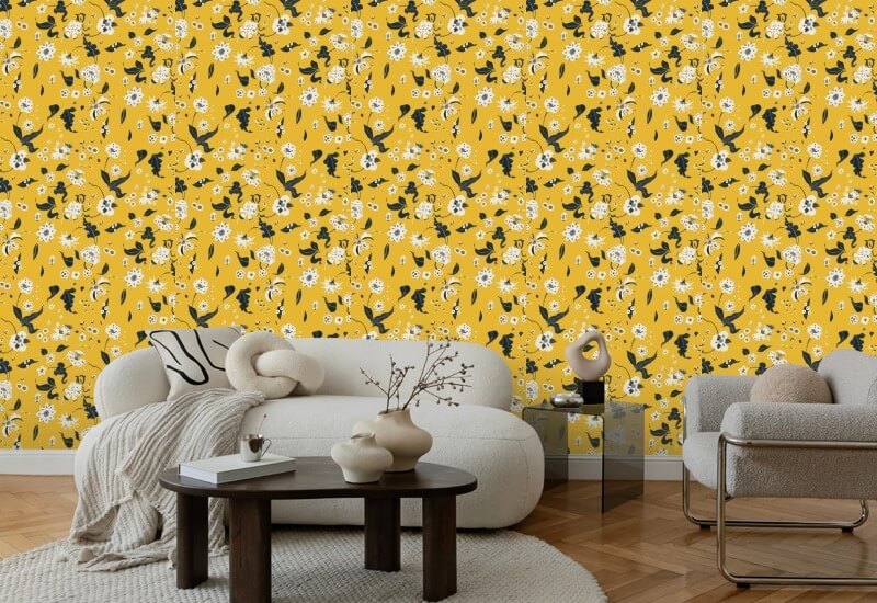 Floral Bliss Saffron Wallpaper