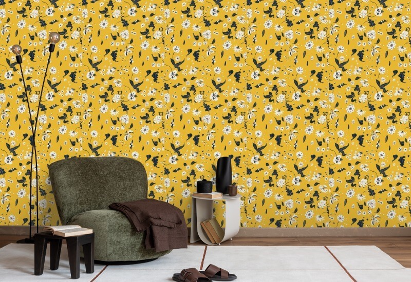 Florale Glückseligkeit Safran-Tapete