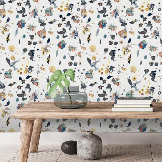 Felicidade floral Papel de parede branco