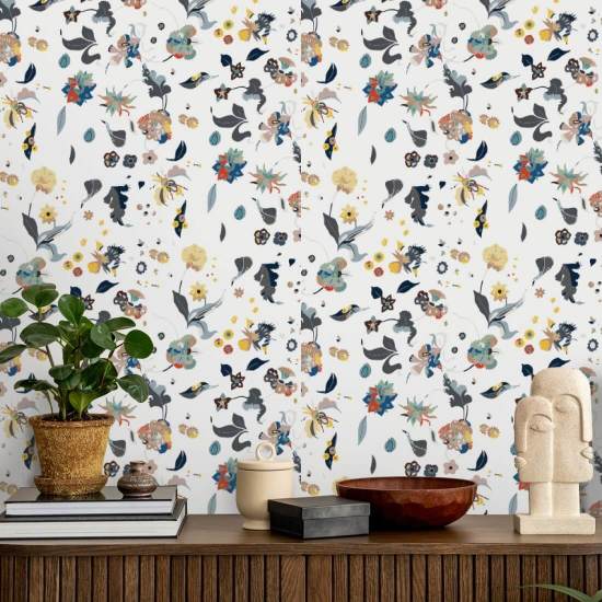 Floral Bliss White Wallpaper