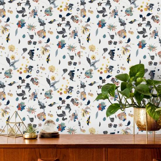 Bonheur floral Papier peint blanc