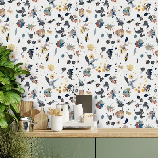 Floral Bliss White Wallpaper