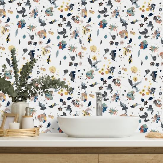 Bonheur floral Papier peint blanc