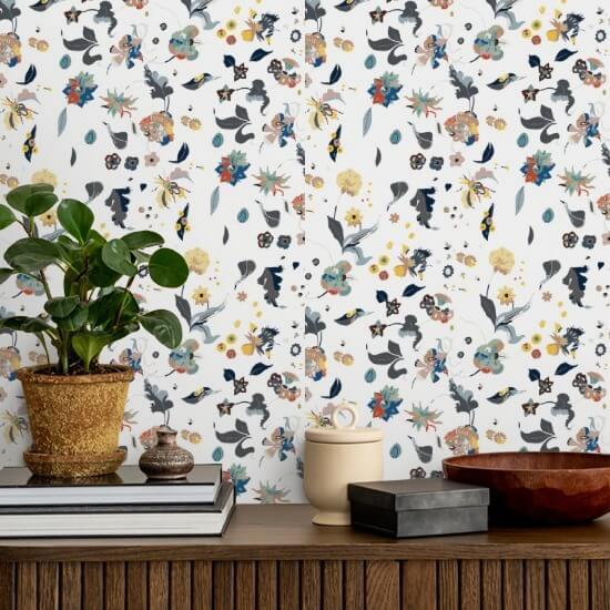 Floral Bliss White Wallpaper