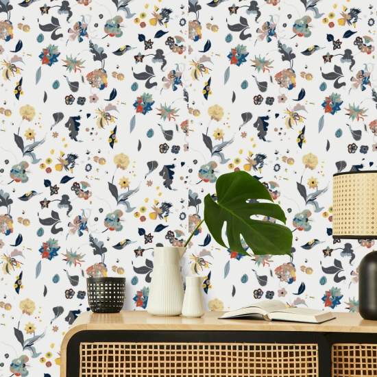 Felicidade floral Papel de parede branco