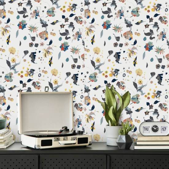 Floral Bliss White Wallpaper