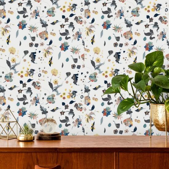 Floral Bliss White Wallpaper