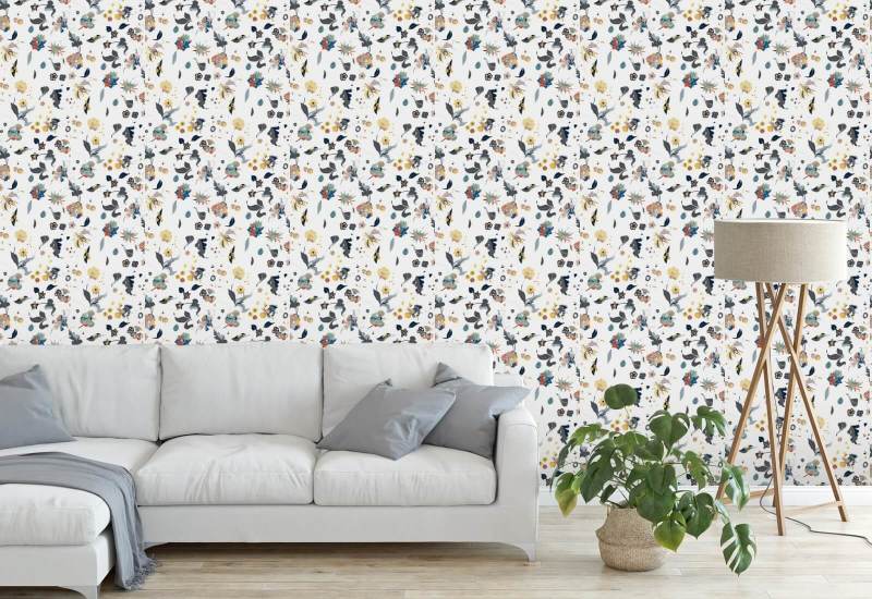 Bonheur floral Papier peint blanc