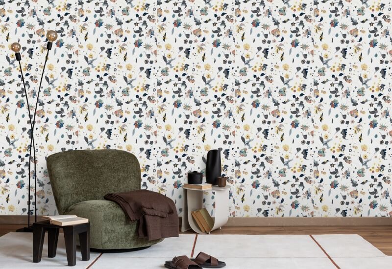 Floral Bliss White Wallpaper