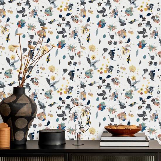 Floral Bliss White Wallpaper