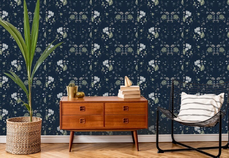 Floral Lace Deep Sea Wallpaper