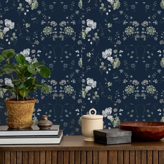 Dentelle florale Papier peint Deep Sea